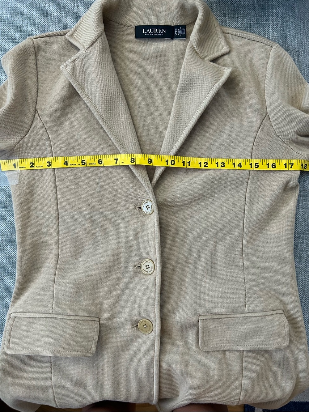 Lauren Ralph Lauren Tan Cotton Blend Sweater Knit Blazer Jacket - Picture 14 of 14